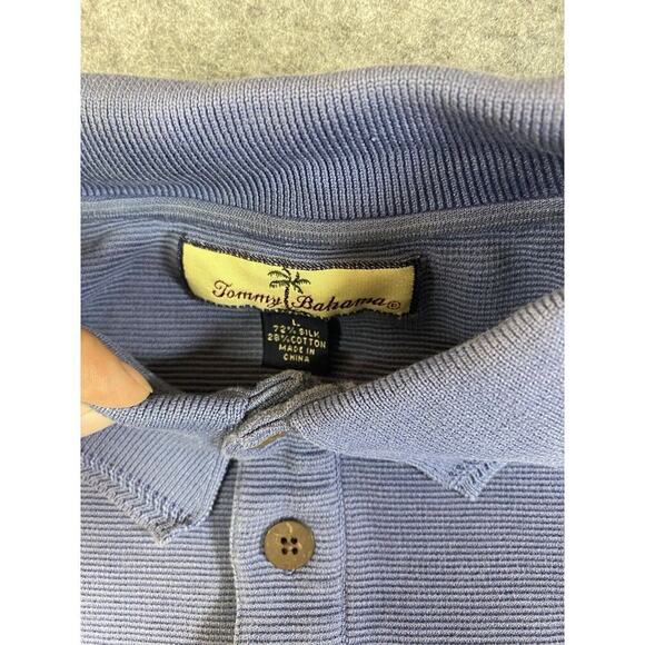 Tommy Bahama Shirt Mens Large Blue Silk Blend Polo Ribbed Golf Outdoor - Picture 5 of 10